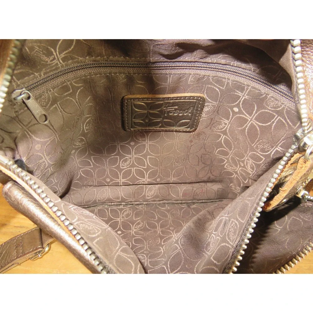 Fossil Sutter Bronze Metallic Leather Crossbody Bag Utility Cargo Messenger